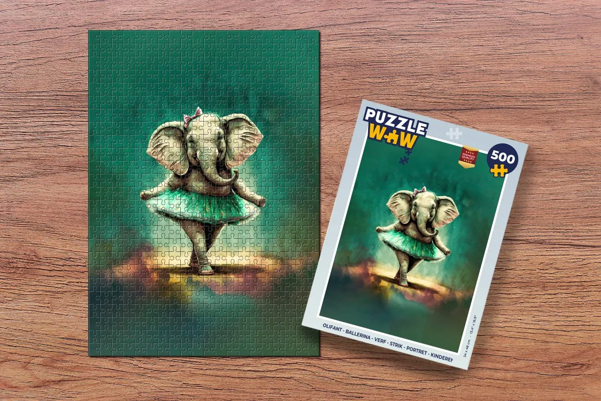 PuzzleWow Legpuzzel Olifant Ballerina 500 Stuks - Multicolor