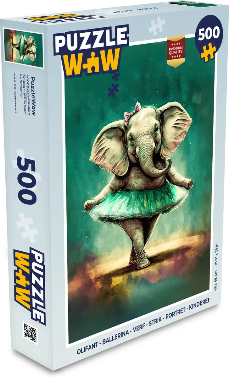 PuzzleWow Legpuzzel Olifant Ballerina 500 Stuks - Multicolor