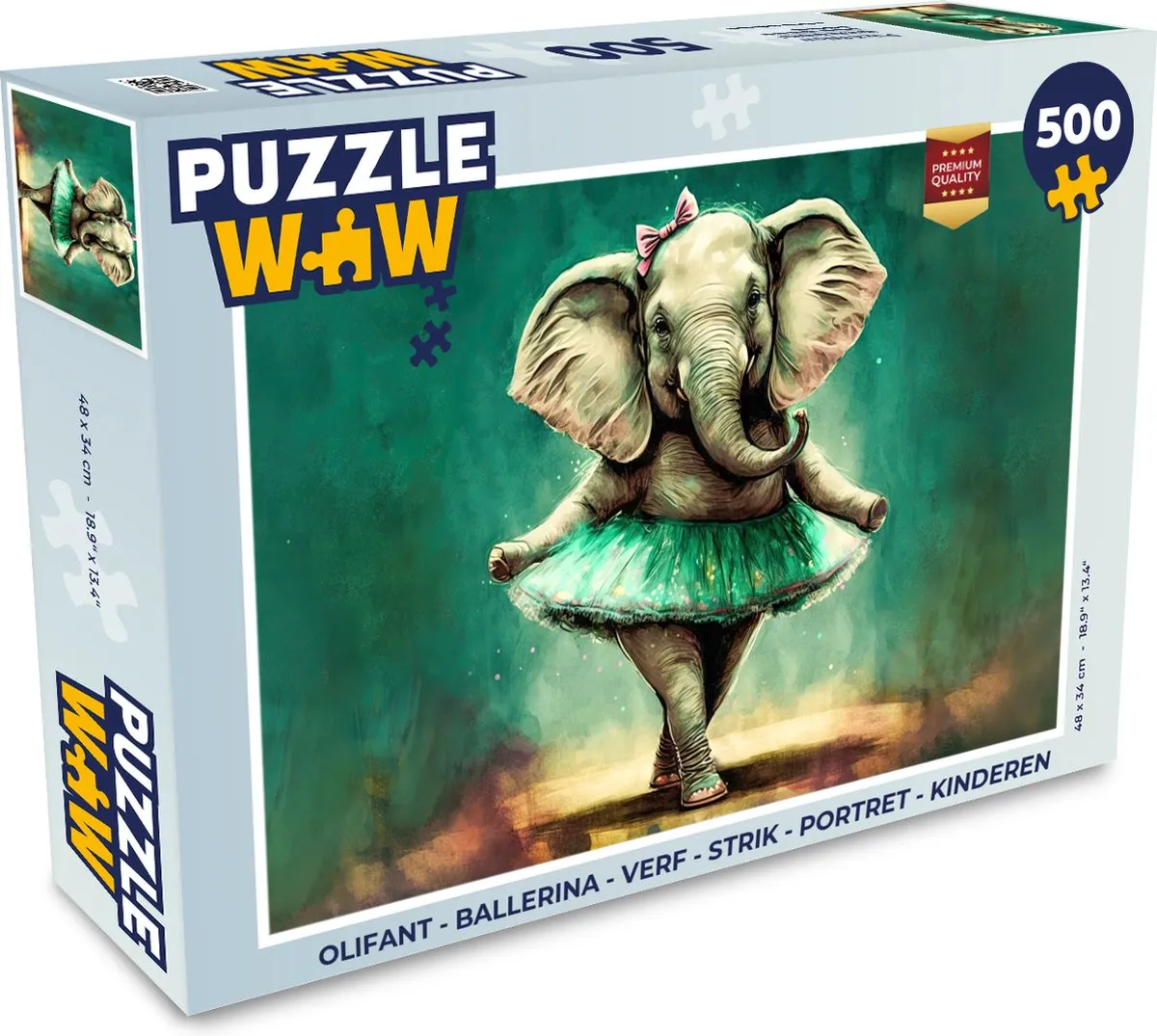 PuzzleWow Legpuzzel Olifant Ballerina 500 Stuks - Multicolor