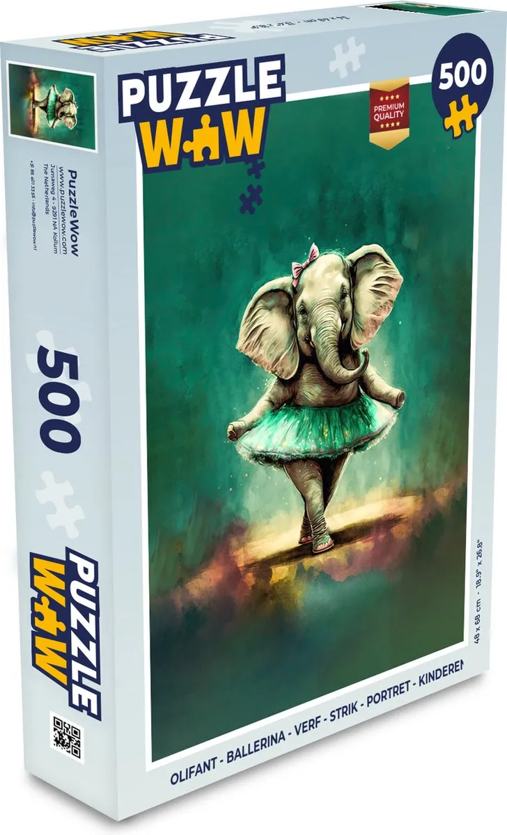PuzzleWow Legpuzzel Olifant Ballerina 500 Stuks