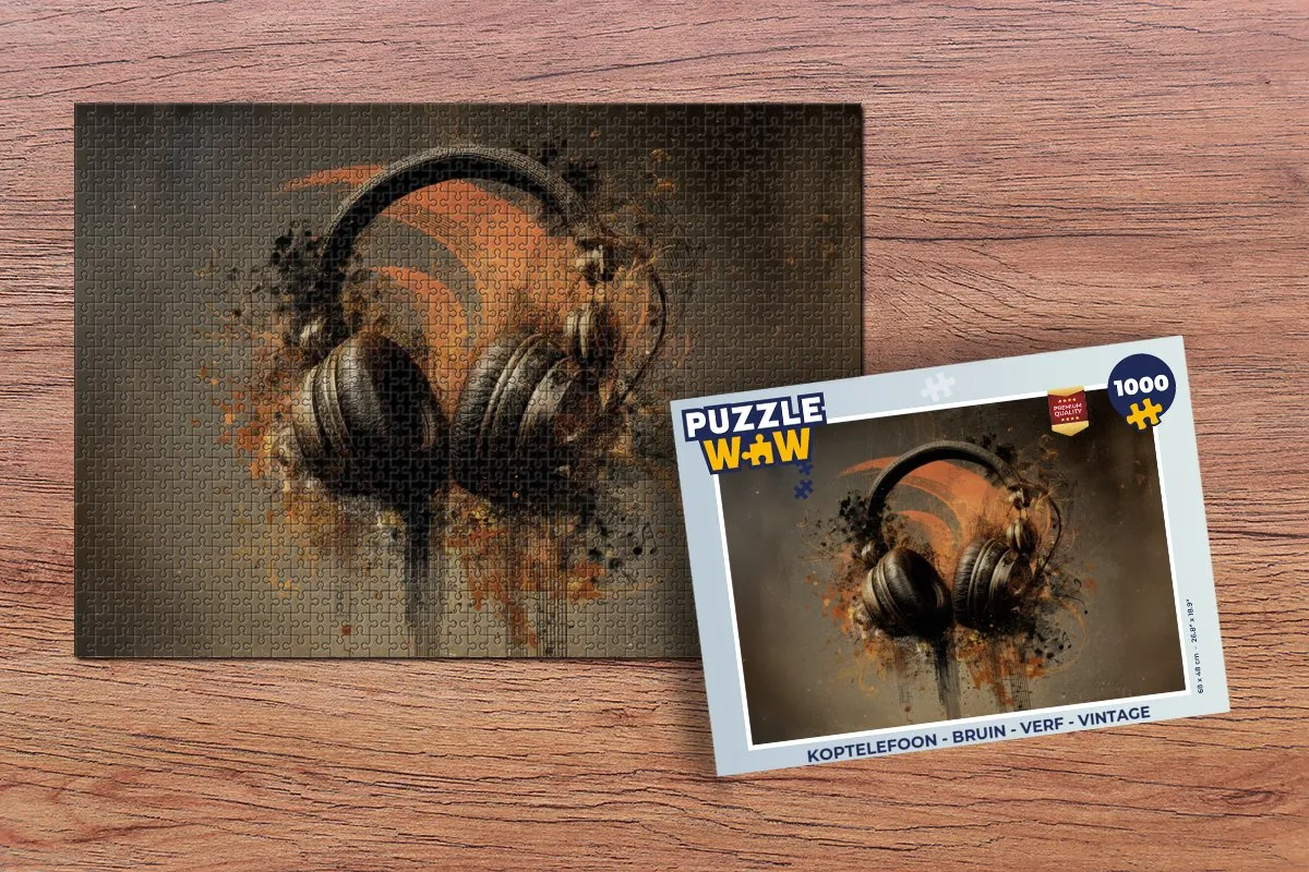 PuzzleWow Koptelefoon Puzzel 1000 Stuks - Vintage Bruin