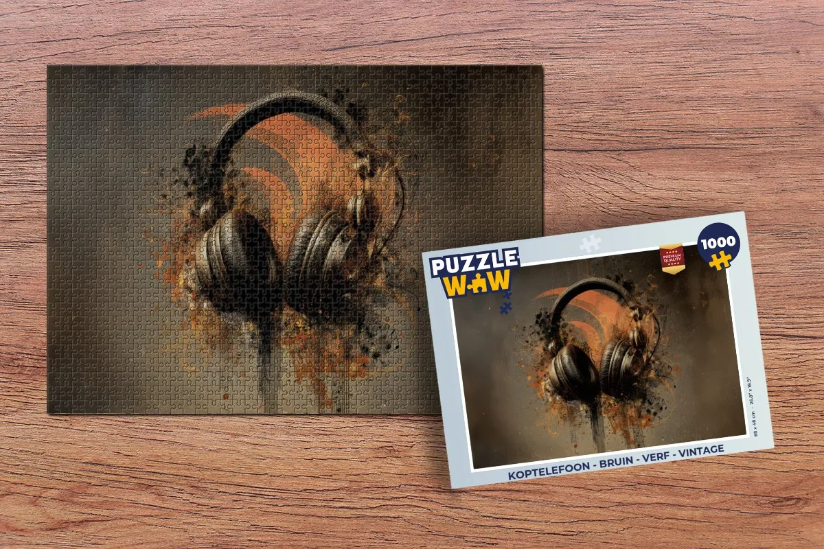 PuzzleWow Koptelefoon Puzzel 1000 Stuks - Vintage Bruin