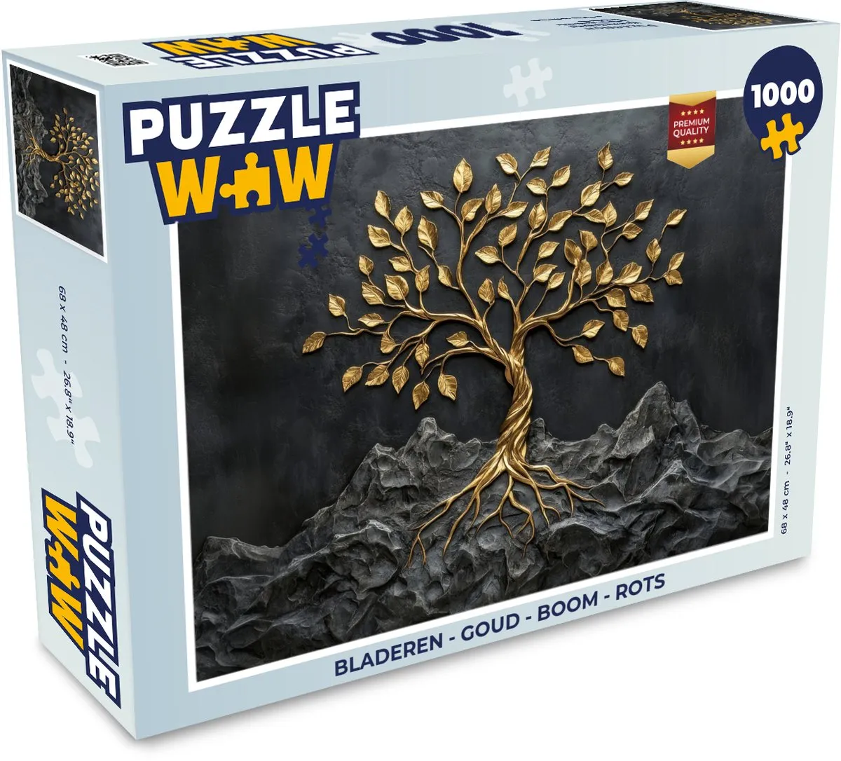 PuzzleWow Legpuzzel 1000 Stuks - Bladeren/Goud/Bloemen/Rots