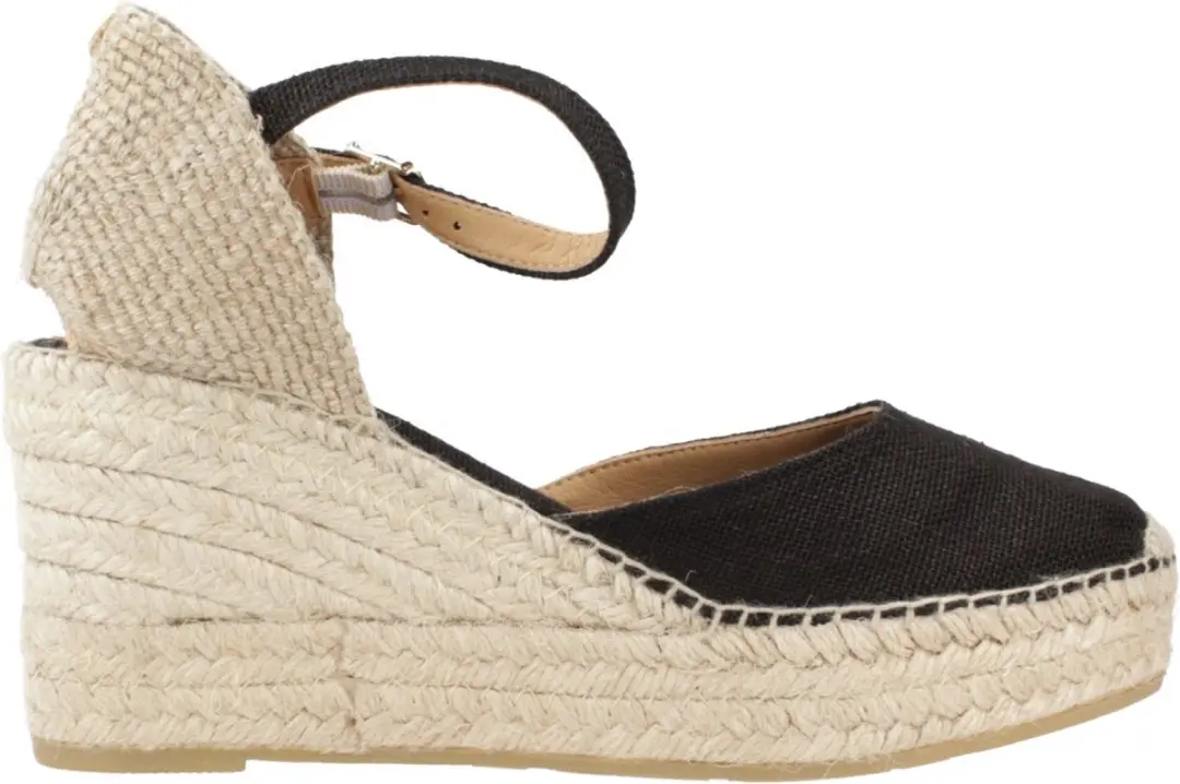 Dames espadrille met linnen sleehak