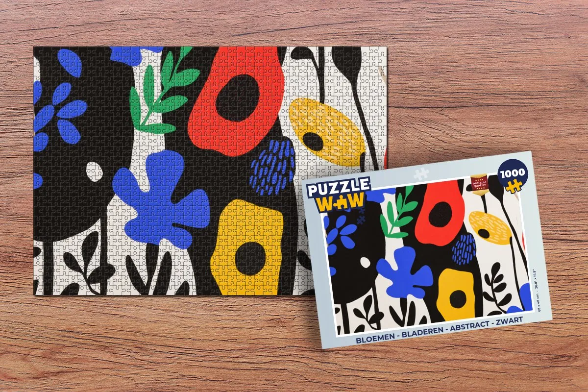 PuzzleWow Bloemen & Bladeren Abstract Legpuzzel 1000 Stuks - Zwart