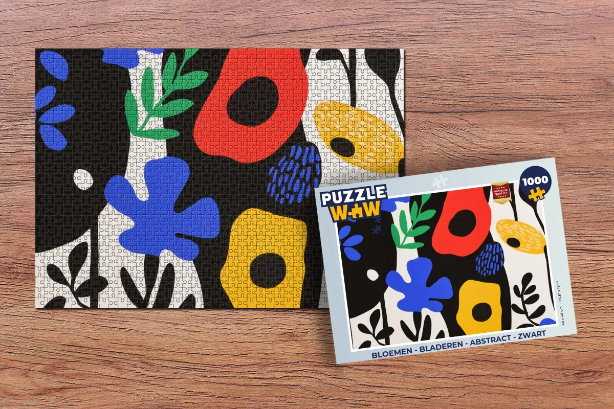 PuzzleWow Bloemen & Bladeren Abstract Legpuzzel 1000 Stuks - Zwart