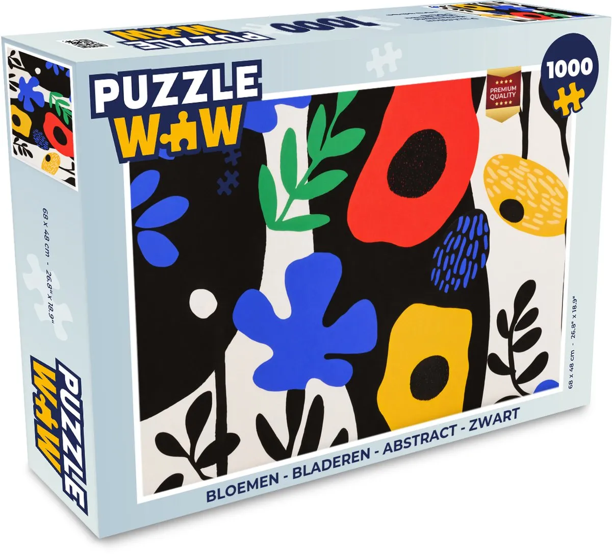 PuzzleWow Bloemen & Bladeren Abstract Legpuzzel 1000 Stuks - Zwart