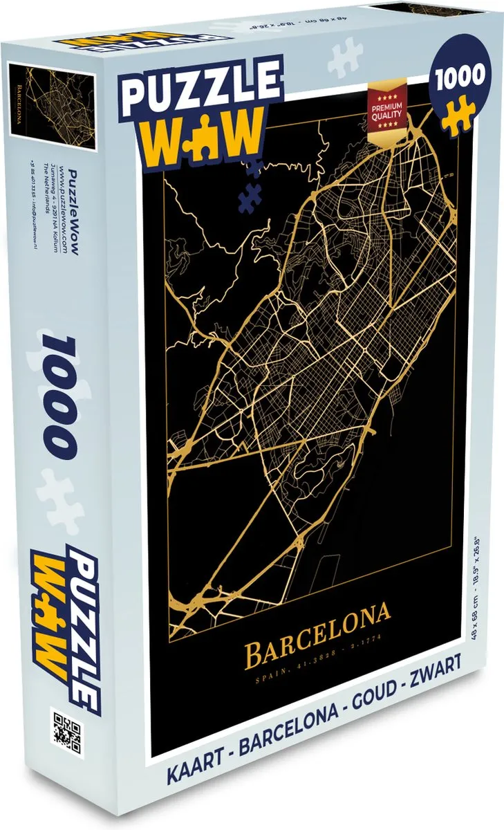 PuzzleWow Barcelona Legpuzzel 1000 Stuks - Goud/Zwart