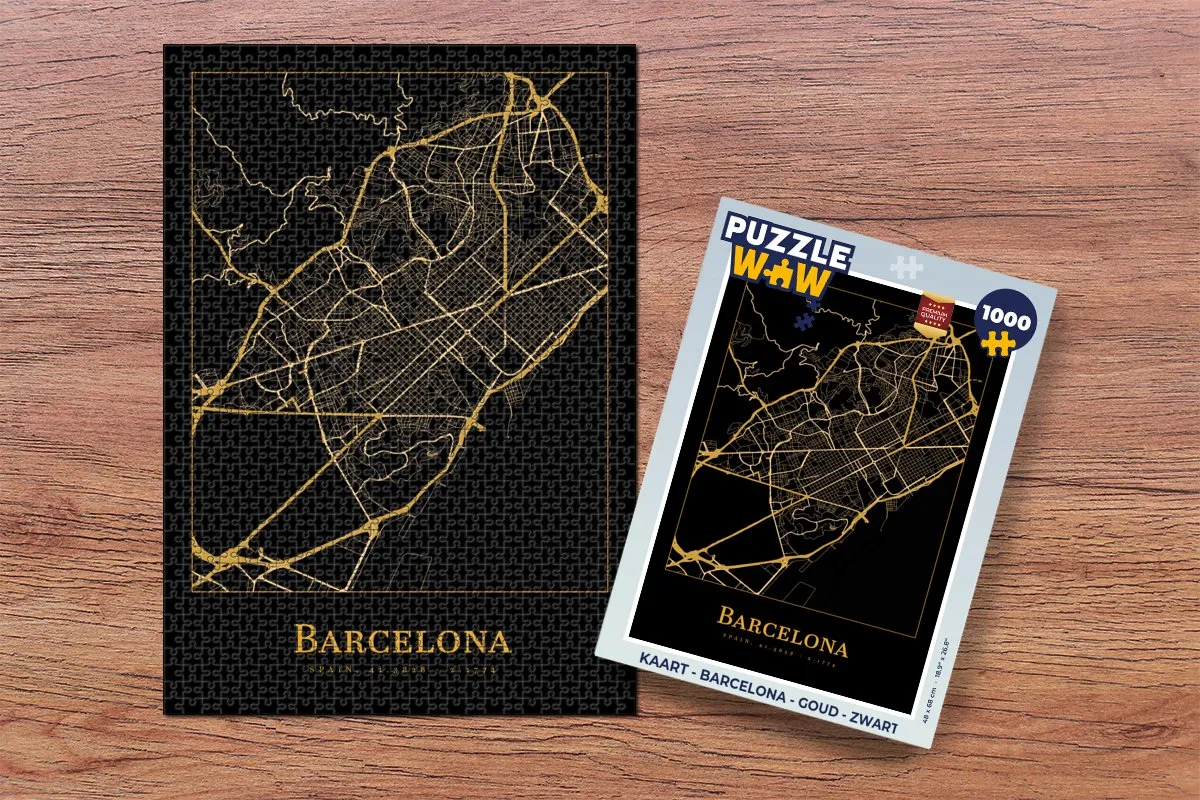 PuzzleWow Barcelona Legpuzzel 1000 Stuks - Goud/Zwart