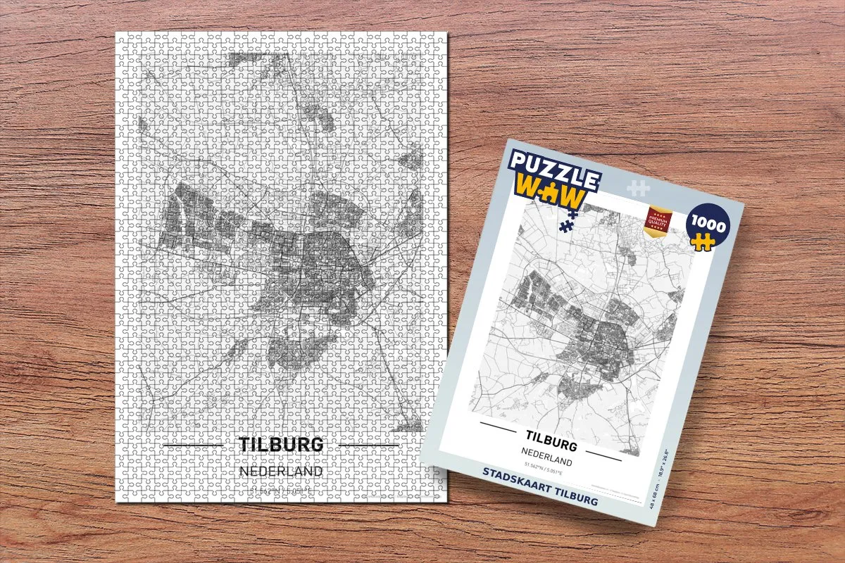PuzzleWow Stadskaart Tilburg Legpuzzel 1000 Stuks - Multicolor