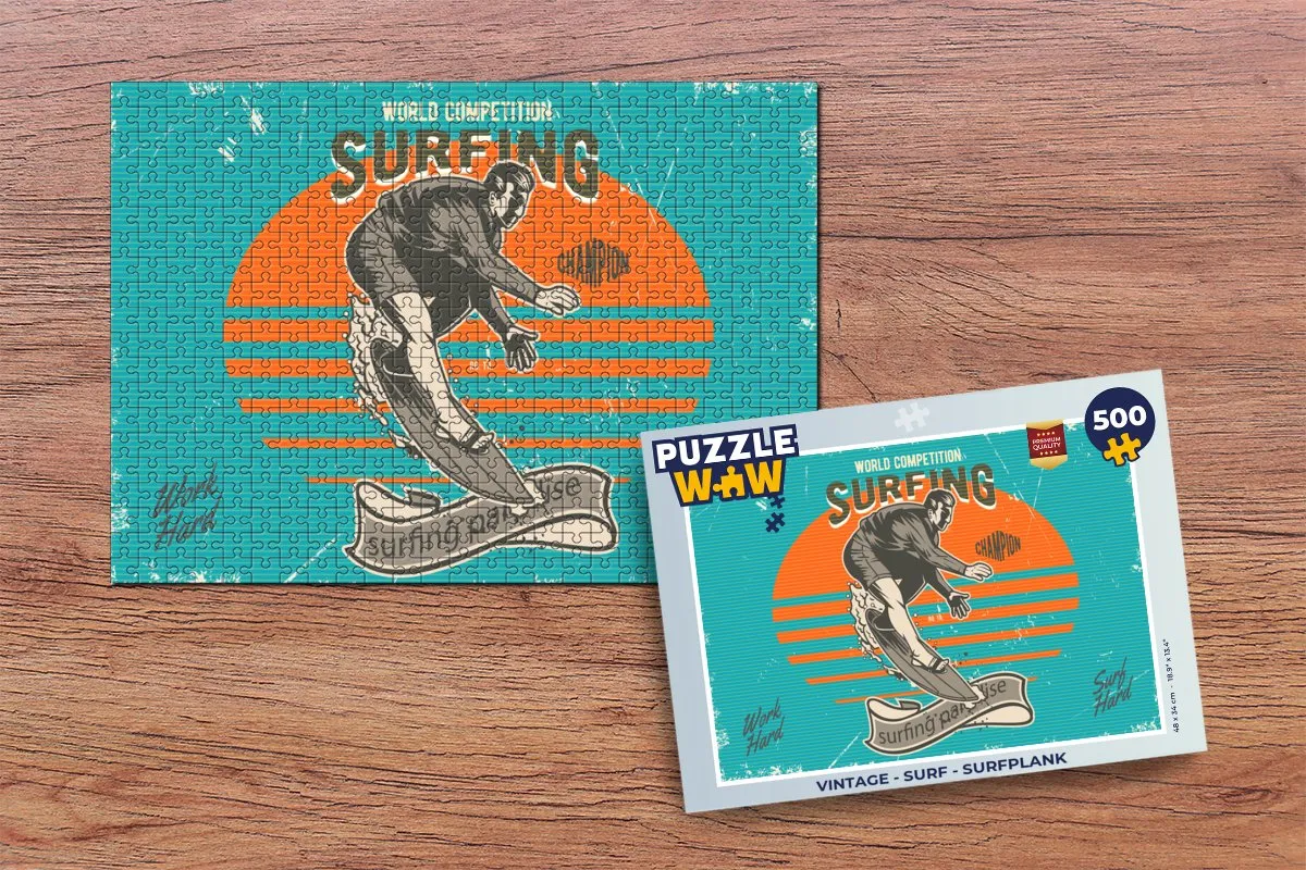 PuzzleWow Vintage Surfplank Legpuzzel 500 Stuks - Multicolor