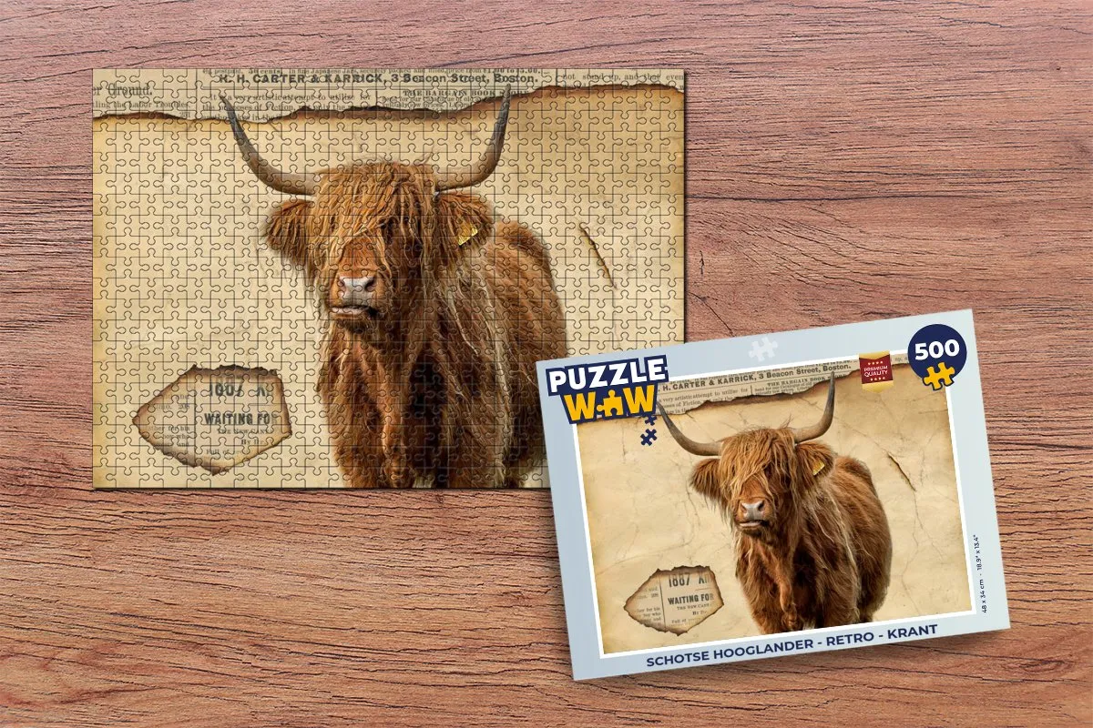 PuzzleWow Schotse Hooglander Retro Krant Legpuzzel 500 Stuks - Multicolor