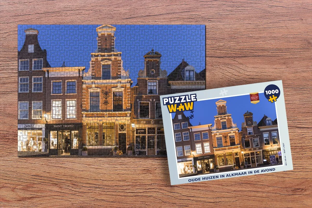 PuzzleWow Legpuzzel Alkmaar Avond Huizen 1000 Stuks - Multicolor