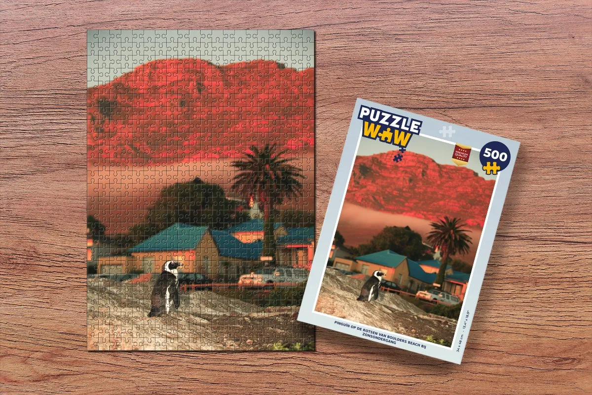 PuzzleWow Puzzel Pinguïn op de rotsen Boulders Beach - 500 Stuks - Multicolor