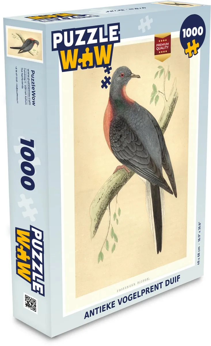 PuzzleWow Antieke Vogelprent Duif Legpuzzel 1000 Stuks