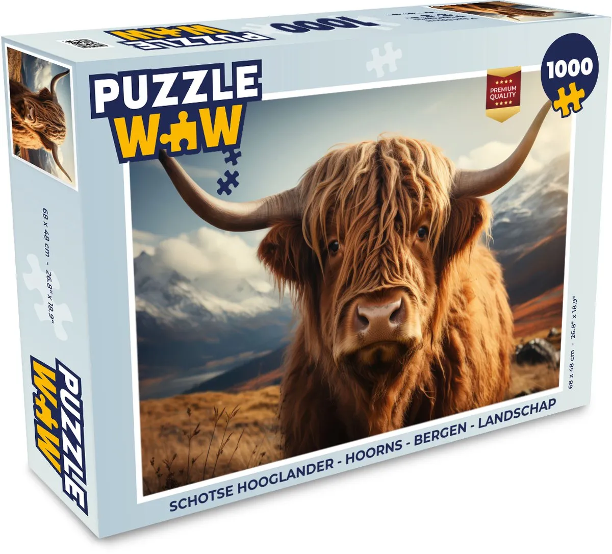 PuzzleWow Schotse Hooglander Hoorns Bergen Landschap Puzzel - 500 Stuks