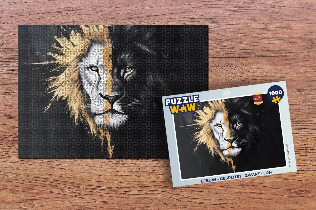 PuzzleWow Leeuw Legpuzzel 1000 Stuks - Zwart