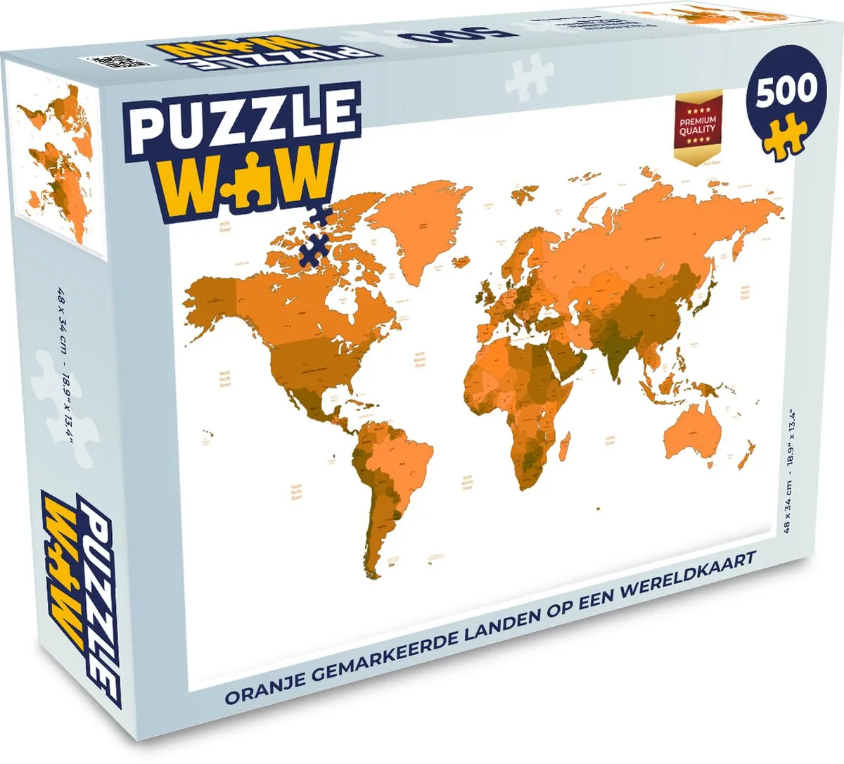 PuzzleWow Wereldkaart Legpuzzel 500 Stuks