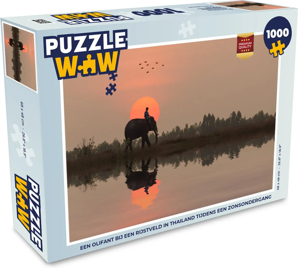 PuzzleWow Legpuzzel Een olifant bij een rijstveld Thailand 1000 Stuks - Multicolor