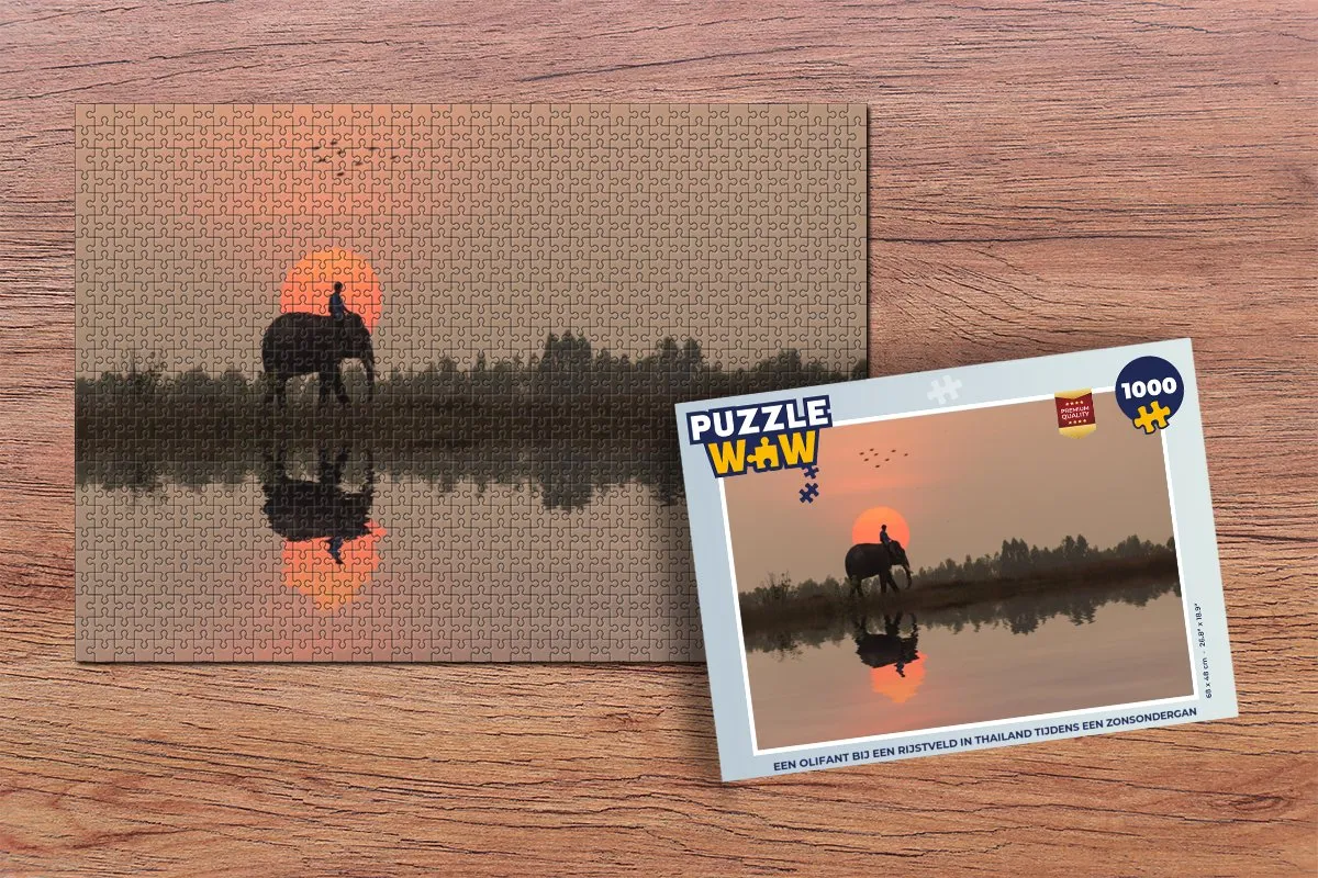 PuzzleWow Legpuzzel Een olifant bij een rijstveld Thailand 1000 Stuks - Multicolor