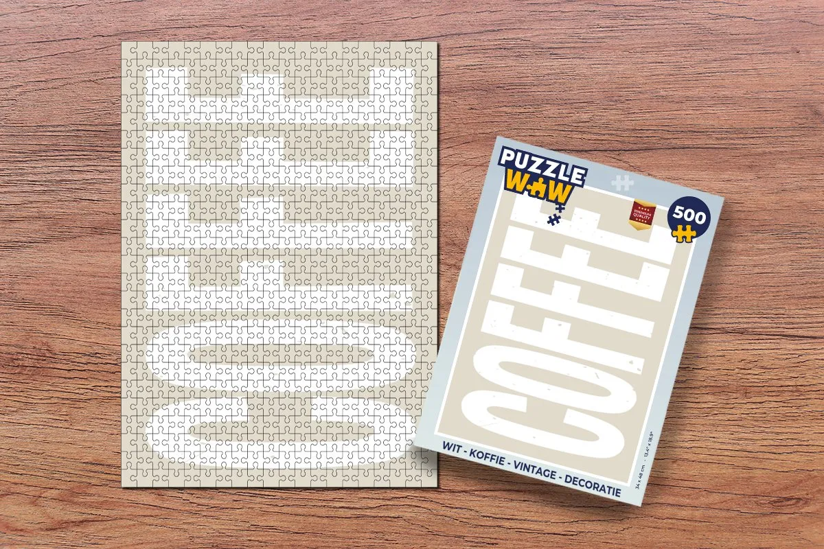 PuzzleWow Koffie Vintage Legpuzzel 500 Stuks - Wit/Coffee/Beige