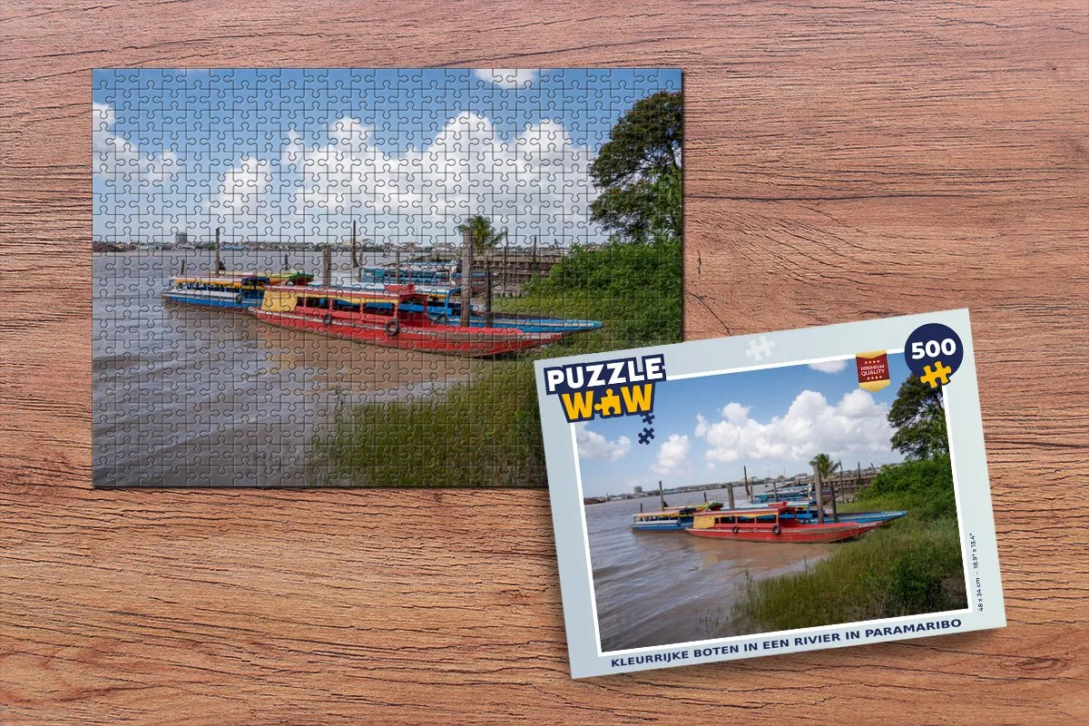 PuzzleWow Legpuzzel Kleurrijke boten Paramaribo 500 Stuks - Multicolor