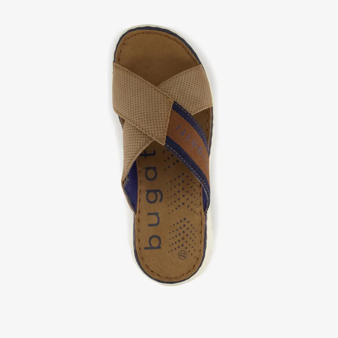 Bugatti leren heren slippers cognac blauw