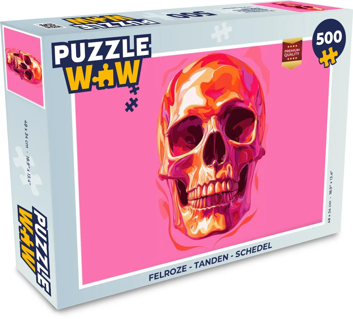 PuzzleWow Legpuzzel Schedel - Tanden 500 Stuks - Felroze