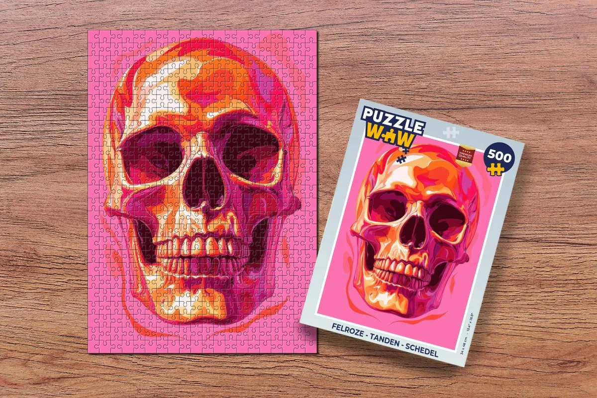 PuzzleWow Legpuzzel Schedel - Tanden 500 Stuks - Felroze