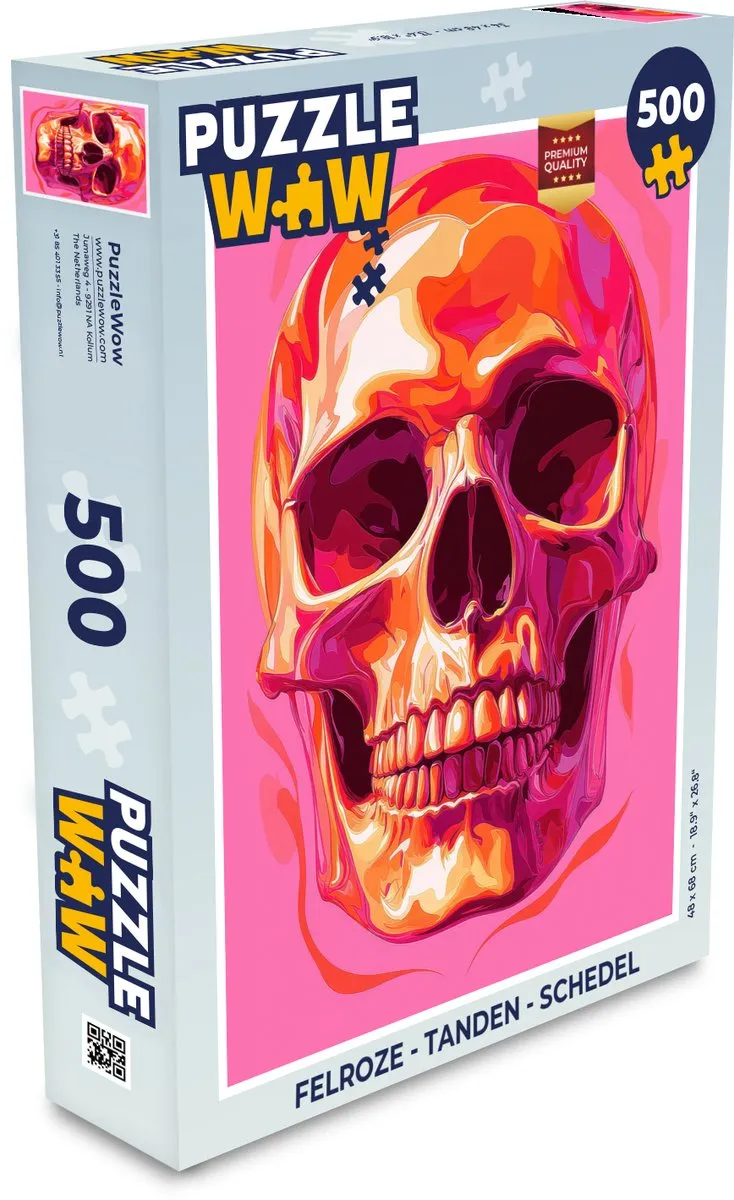 PuzzleWow Legpuzzel Schedel - Tanden 500 Stuks - Felroze