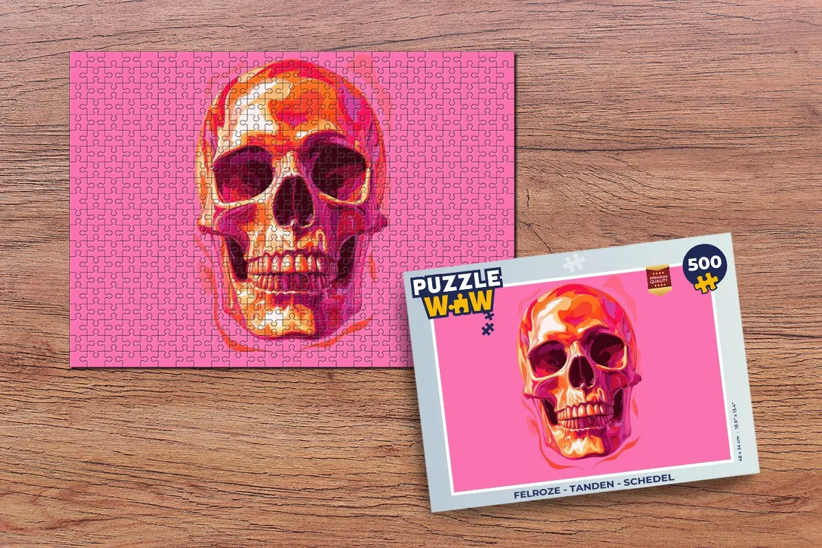 PuzzleWow Legpuzzel Schedel - Tanden 500 Stuks - Felroze