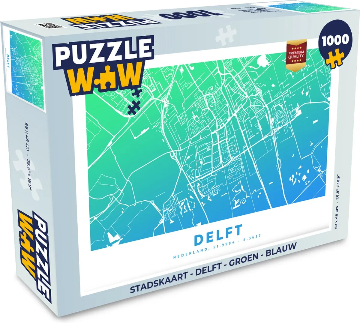 PuzzleWow Stadskaart Delft Legpuzzel 1000 Stuks - Multicolor