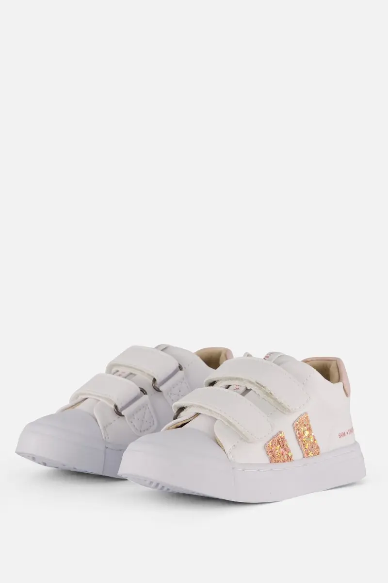 Shoesme Witte Sneaker Met Roze Glitters