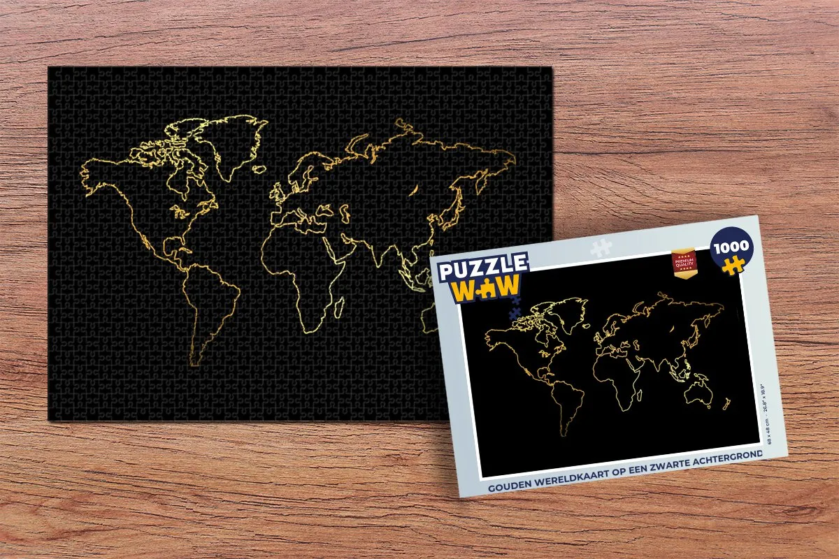 PuzzleWow Gouden Wereldkaart Legpuzzel 1000 Stuks - Multicolor