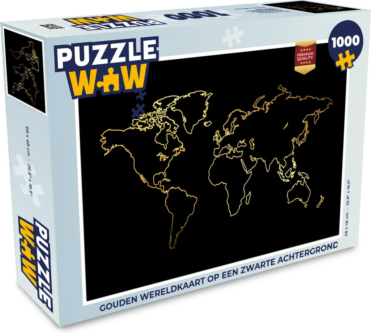 PuzzleWow Gouden Wereldkaart Legpuzzel 1000 Stuks - Multicolor
