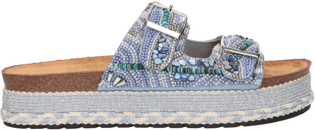 La Strada Platform Slipper Blauw Textiel