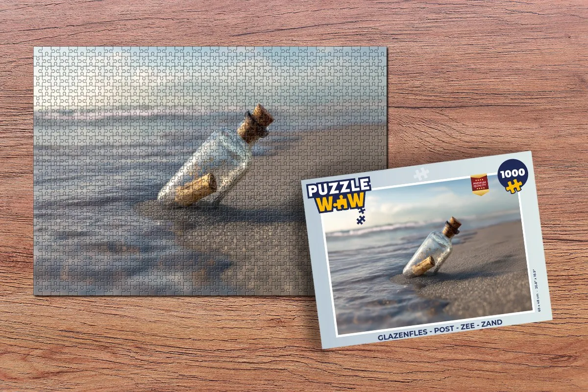 PuzzleWow Glazenfles Post Zee Zand Legpuzzel 1000 Stuks