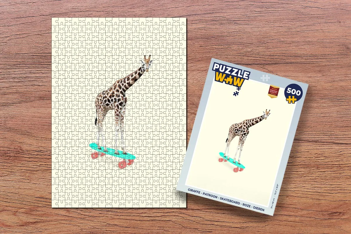 PuzzleWow Giraffe Skateboard Puzzel - 500 Stuks - Multicolor