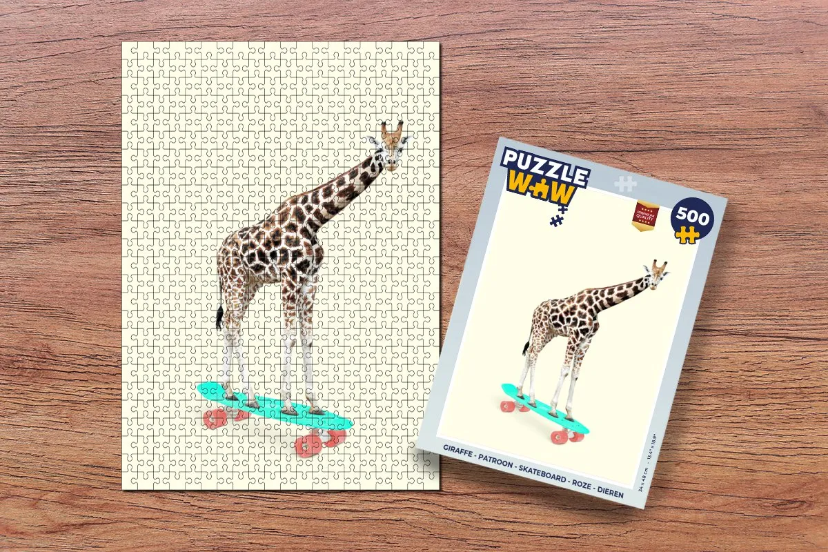 PuzzleWow Giraffe Skateboard Puzzel - 500 Stuks - Multicolor