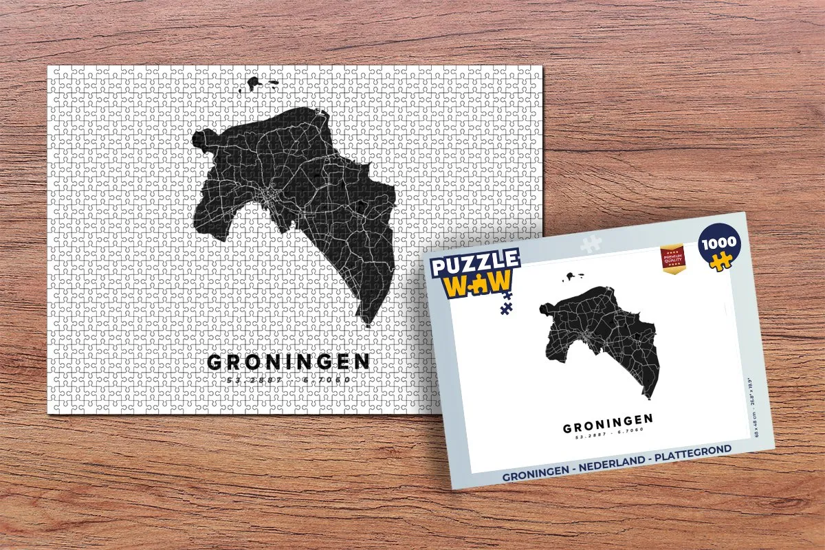 PuzzleWow Groningen Nederland Plattegrond Legpuzzel 1000 Stuks - Multicolor