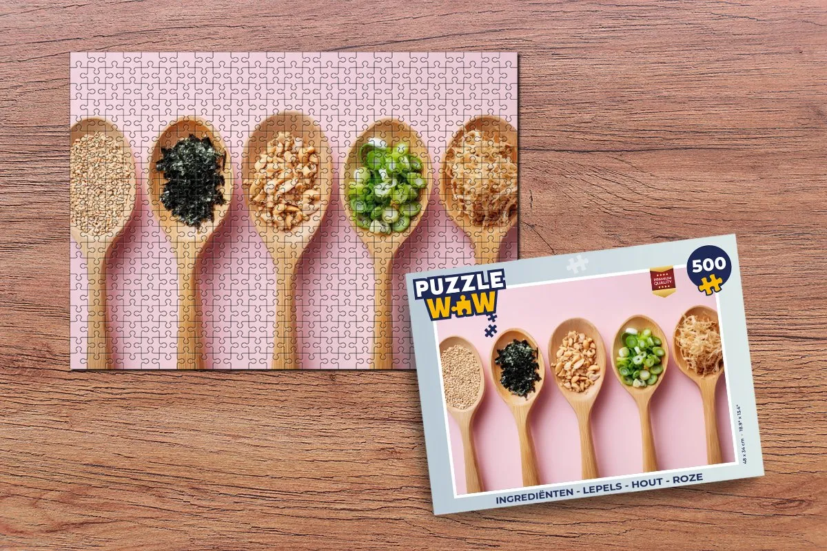 PuzzleWow Ingrediënten Lepels Houten Puzzel 500 Stuks - Roze