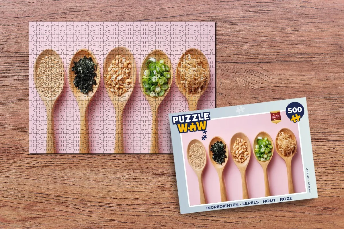 PuzzleWow Ingrediënten Lepels Houten Puzzel 500 Stuks - Roze