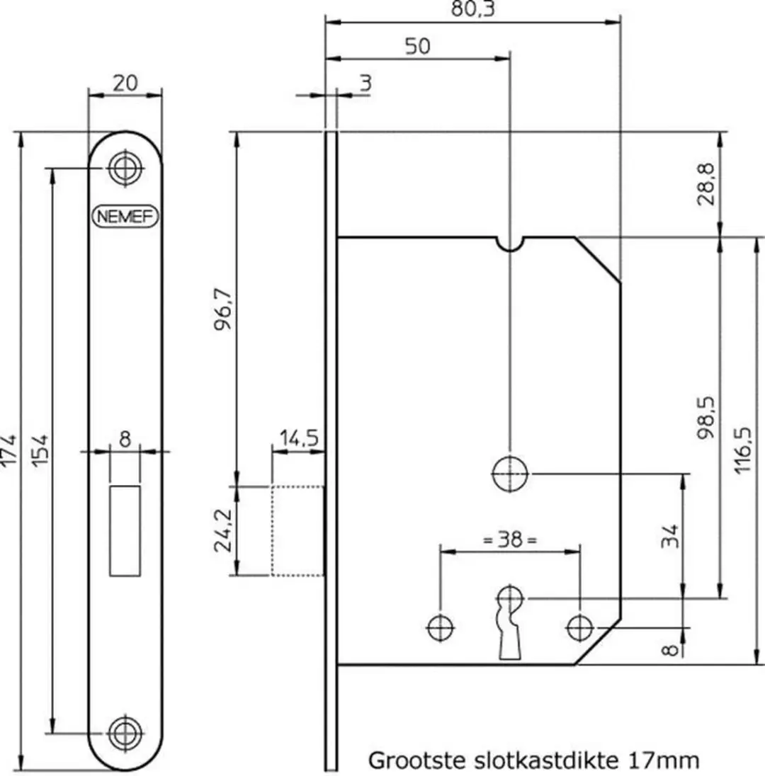 Nemef 1256 Insteekslot - 50mm - Wit