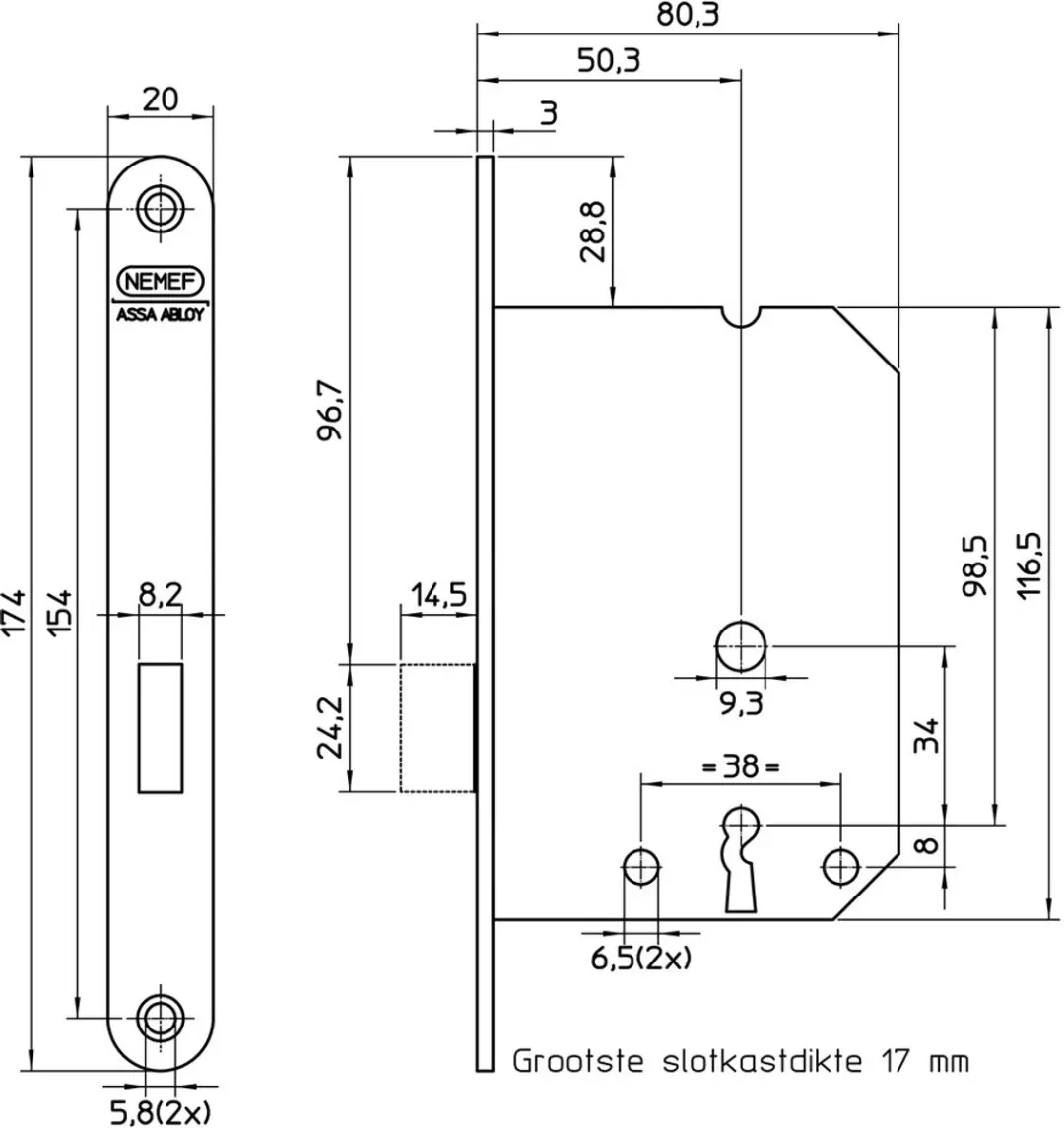 Nemef 1256 Insteekslot - 50mm - Wit