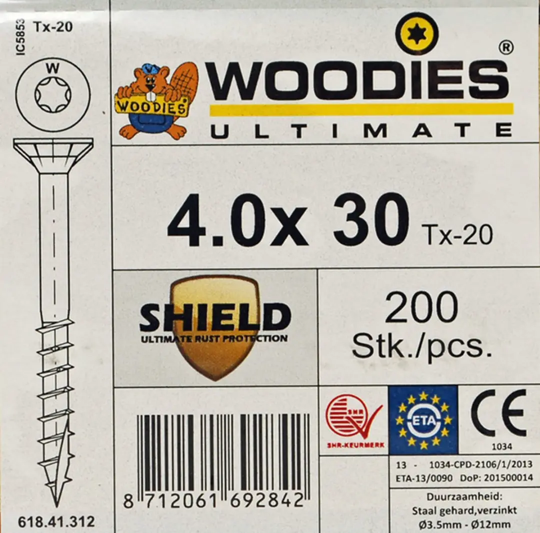 Woodies Ultimate Shield Outdoor Schroeven Torx 4x30mm - 200 Stuks - Geel - afbeelding 5 van 6