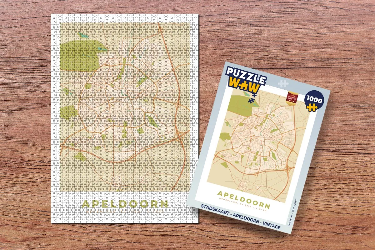 PuzzleWow Stadskaart Apeldoorn Vintage Legpuzzel 1000 Stuks - Multicolor