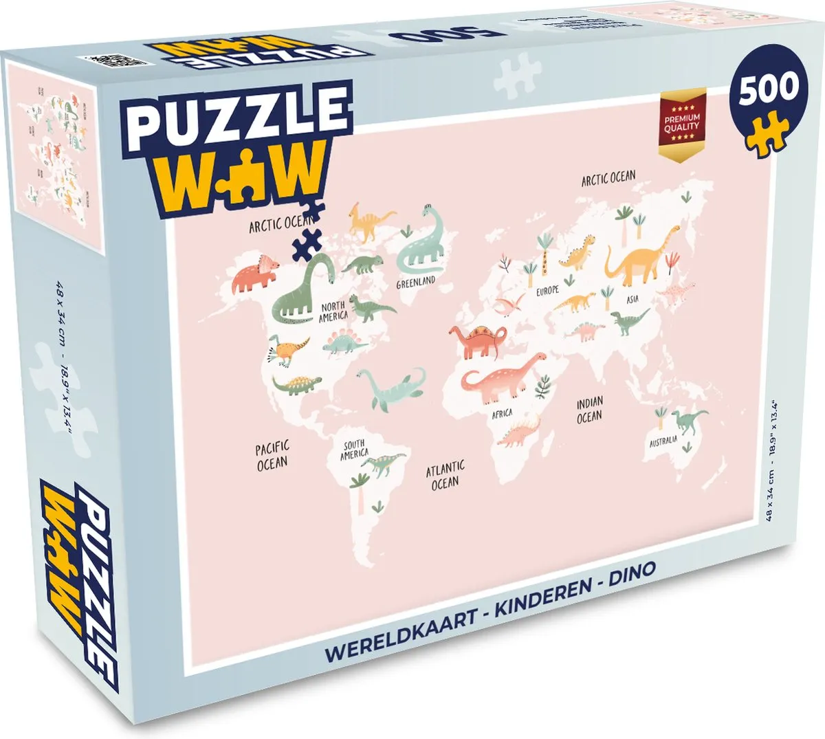 PuzzleWow Dino Wereldkaart Legpuzzel 500 Stuks