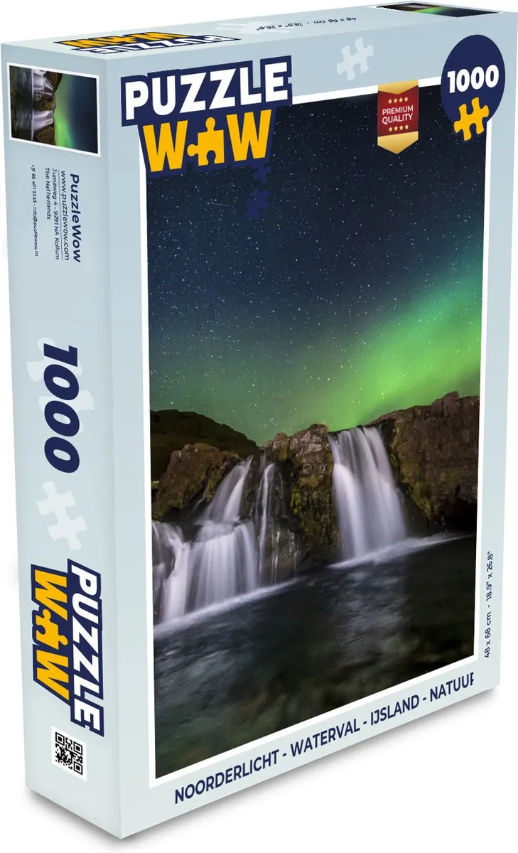 PuzzleWow Noorderlicht Waterval IJsland Legpuzzel 1000 Stuks - Multicolor