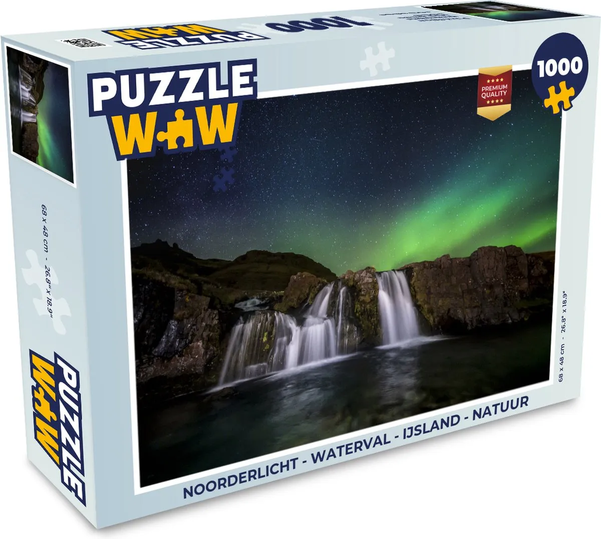 PuzzleWow Noorderlicht Waterval IJsland Legpuzzel 1000 Stuks - Multicolor