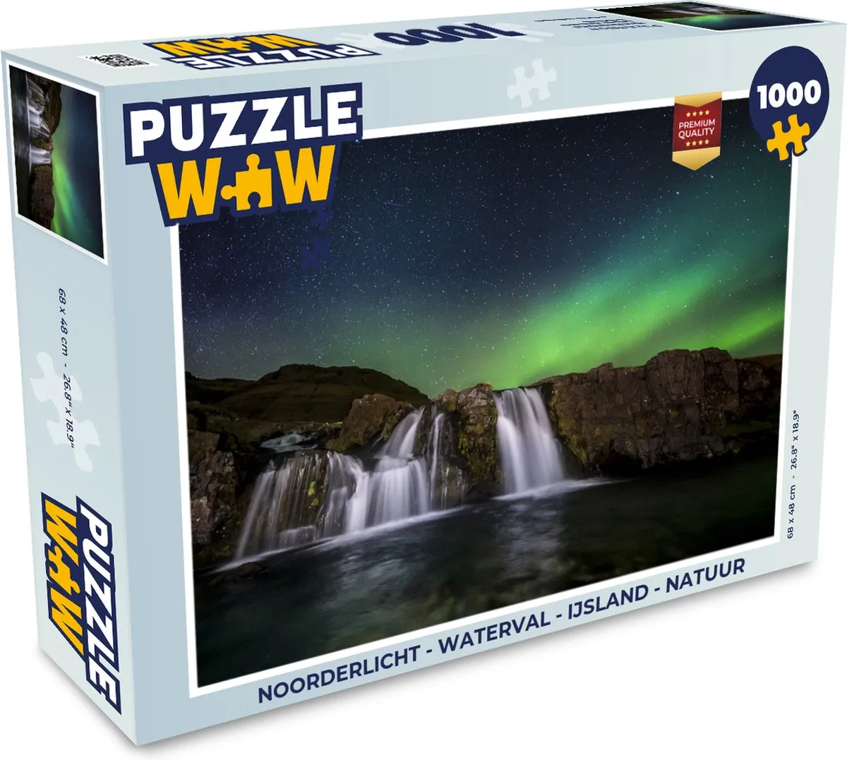 PuzzleWow Noorderlicht Waterval IJsland Legpuzzel 1000 Stuks - Multicolor